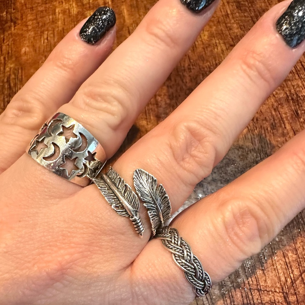 Solid Sterling Silver, Feather, Adjustable Ring - image 4